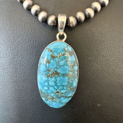 Men's Navajo Blue Spiderweb Turquoise Pendant Necklace | Sterling Silver | Authentic Native American Handmade | 16301