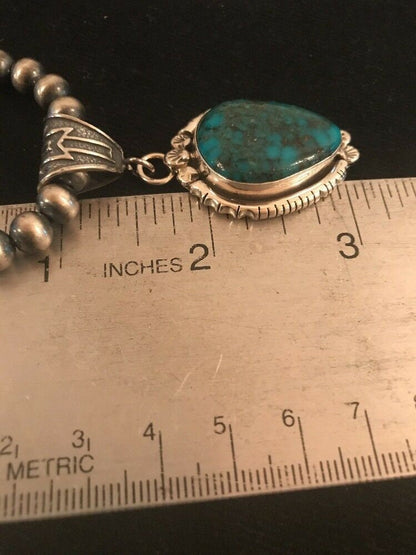 Handmade Navajo Sterling Silver Bisbee Turquoise Necklace Pendant | Yazzie | Rare | 3059