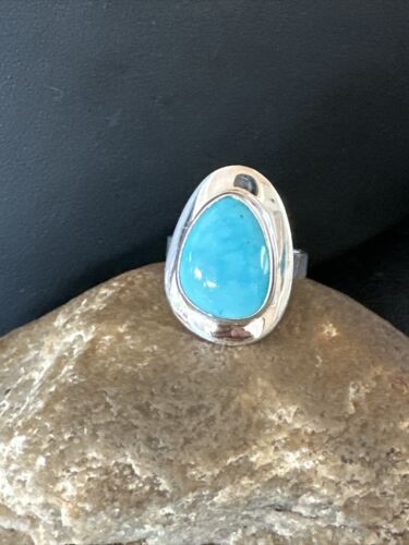 Navajo Sterling Silver Blue Kingman Turquoise Ring | Sz 8 | Authentic Native American Handmade | 17597