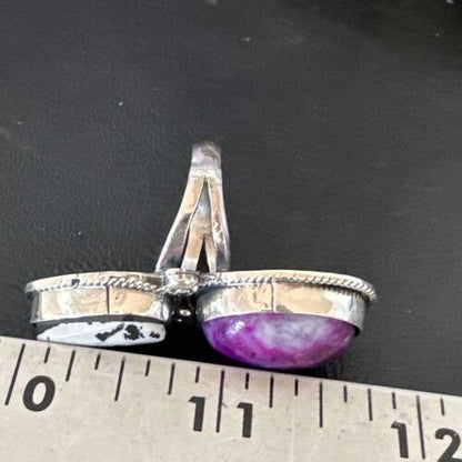 Navajo White Buffalo Turquoise Sugilite Ring | Authentic Native American Sterling Silver | Multi-Stone | Sz 9.5 | 16718