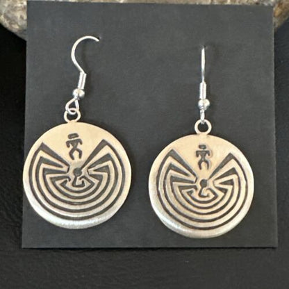 Hopi Man in the Maze Dangle Earrings | Sterling Silver | Authentic Native American Handmade | 16842