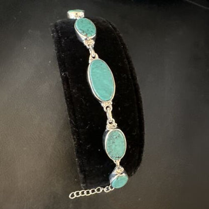Navajo Blue Turquoise Link Bracelet | Sterling Silver | 8" | Authentic Native American Handmade | 15469