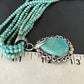Blue Turquoise Pendant | Navajo Pearls | Sterling Silver Bead Necklace 17" | Multi-Strand | 15993