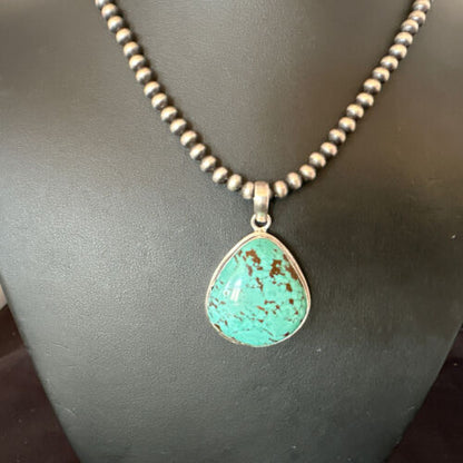 Men's Navajo Blue Spiderweb Turquoise Pendant Necklace | Sterling Silver | Authentic Native American Handmade | 16229