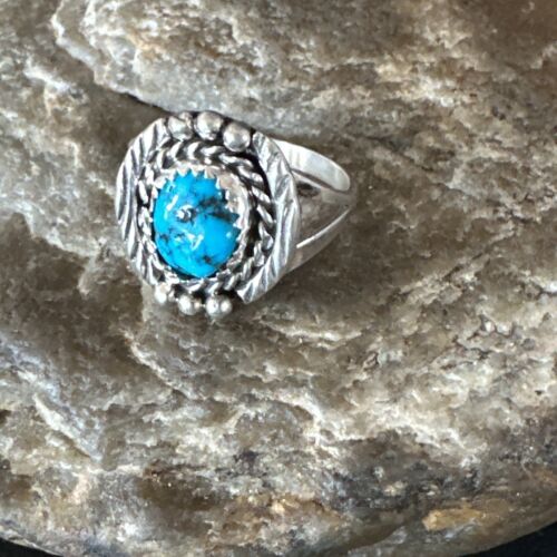 Navajo Blue Kingman Turquoise Pinkie Ring | Sterling Silver | Sz 8 | Authentic Native American Handmade | 15356