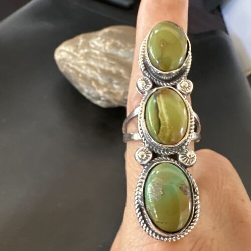 Navajo Green Royston Turquoise Multi-Stone Ring | Authentic Native American Sterling Silver | Sz 10.5 | 16721