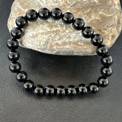 Black Onyx Bead Stretch Bracelet | 7mm | 7.5" | Sterling Silver | 17592