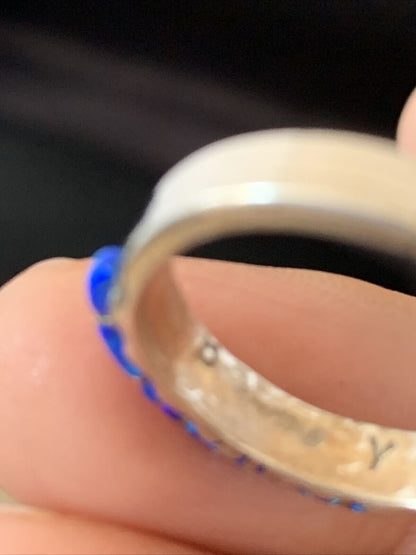 Native American Navajo Blue Opal Inlay Ring | Sterling Silver | Sz 7.5 | Handmade by Yazzie | 10621