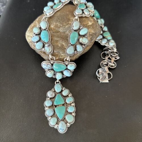 Navajo Blue Golden Hills Turquoise Lariat Necklace Pendant | 30" | Authentic Native American Handmade | 16189