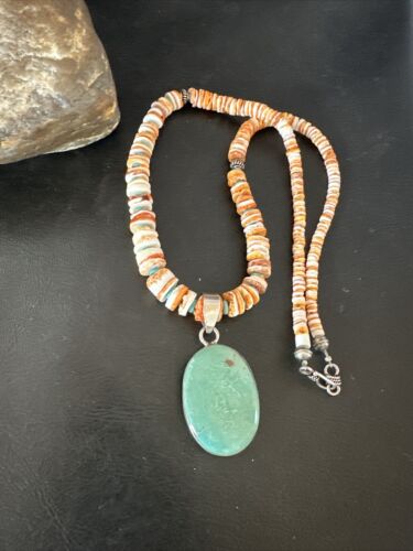 Navajo Green Turquoise Pendant | Sterling Silver | Authentic Native American Handmade | 17452