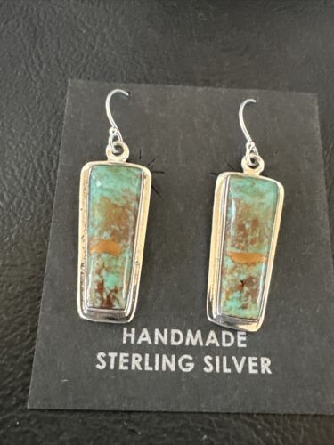 Navajo Blue Turquoise Dangle Earrings | Sterling Silver | Authentic Native American Handmade | 16507
