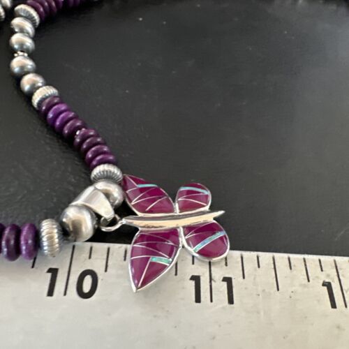 Navajo Butterfly Purple Sugilite Pendant Necklace | Sterling Silver Inlay | Authentic Native American Handmade | 16761
