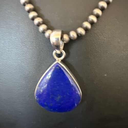 Navajo Blue Lapis Pendant with Pearls | Sterling Silver Necklace | 20" | Authentic Native American Handmade | 16670