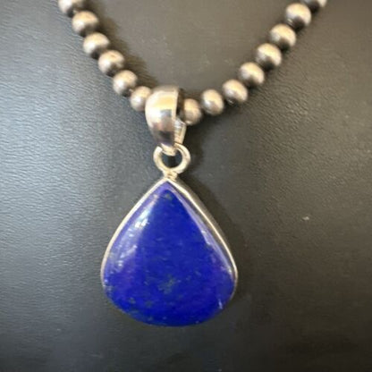Navajo Blue Lapis Pendant with Pearls | Sterling Silver Necklace | 20" | Authentic Native American Handmade | 16670