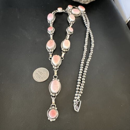 Navajo Pink Conch Lariat Necklace | Sterling Silver Pendant | 30" | Authentic Native American Handmade | 15869