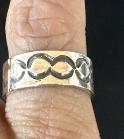 Navajo Stamped Sterling Silver Wide Band Ring | Sz 4.5  Pinky | Authentic Native American Handmade | 15296