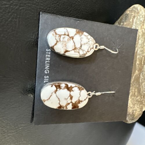 Navajo Wild Horse Turquoise Dangle Earrings | Sterling Silver | Authentic Native American Handmade | 15742