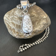 Men's White Buffalo Turquoise Pendant Necklace | Navajo Pearl Sterling Silver | 17045