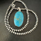 Blue Kingman Turquoise Pendant | Navajo Pearls | Sterling Silver Necklace 20" | 16991