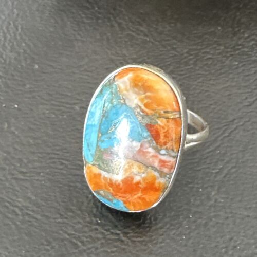 Navajo Turquoise Spiny Oyster Ring | Sterling Silver | Sz 8 | Authentic Native American Handmade | 16620