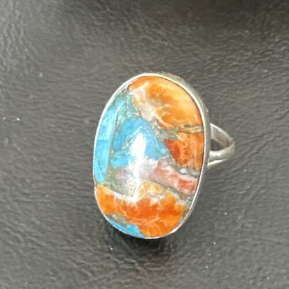 Navajo Turquoise Spiny Oyster Ring | Sterling Silver | Sz 8 | Authentic Native American Handmade | 16620