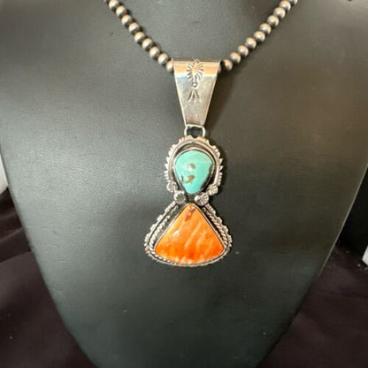 Royston Turquoise Spiny Pendant | Navajo Sterling Silver Necklace | Multi-Stone 16826