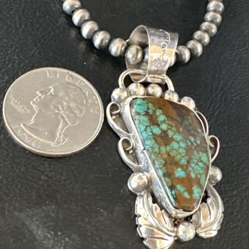 Navajo Blue Spiderweb Turquoise Pendant Necklace | Sterling Silver | Native American Handmade | 15098