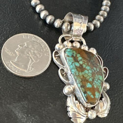 Navajo Blue Spiderweb Turquoise Pendant Necklace | Sterling Silver | Native American Handmade | 15098