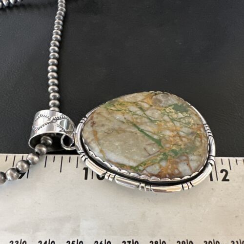 Navajo Sterling Silver Green Boulder Turquoise Necklace Pendant for Men | XL | Authentic Native American | 16365