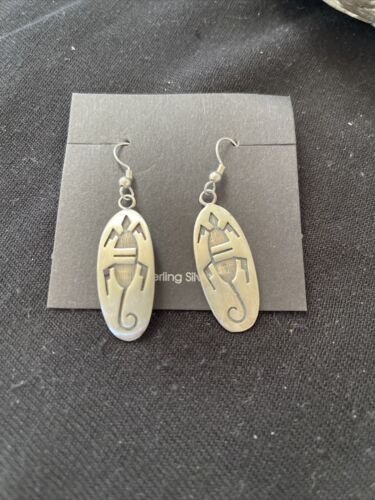 Hopi Gecko Lizard Dangle Earrings | Sterling Silver | Authentic Native American Handmade | 01505