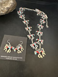 Navajo Turquoise Coral Mother of Pearl Horse Inlay Necklace & Earrings Set | Sterling Silver | Authentic Native American Handmade