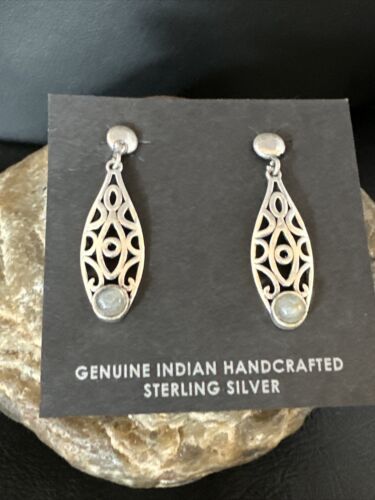 Navajo Labradorite Dangle Earrings | Sterling Silver | Authentic Native American Handmade | 15310