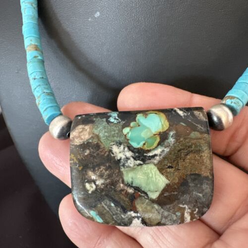 Navajo SpiderWeb Turquoise Heishi Pearls Necklace | Sterling Silver | 20" | Authentic Native American Handmade | 17034