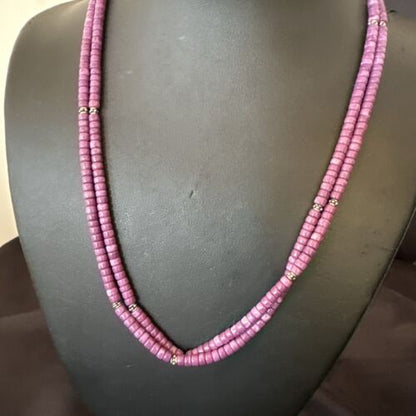 Stabilized Purple Sugilite Beads Necklace | Sterling Silver Tubes | 2-Strand | 17488