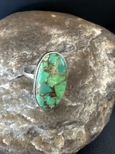 Navajo Green Mojave Turquoise Ring | Sterling Silver | Sz 7 | Authentic Native American Handmade | 15591