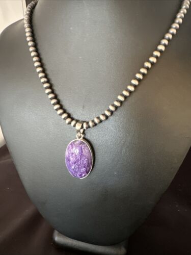 Navajo Pearls Purple Sugilite Pendant Necklace | Sterling Silver Beads | Authentic Native American Handmade | 15515