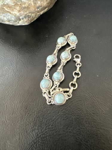 Navajo Blue Larimar Link Bracelet | Sterling Silver | 8" | Authentic Native American Handmade | 16080