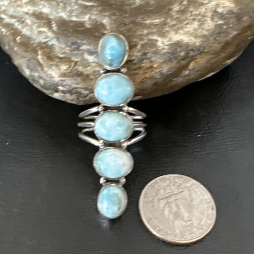 Navajo Blue Larimar Multi-Stone Ring | Authentic Native American Sterling Silver | Multi-Stone | Sz 9.5 | 15972 - Masha USA