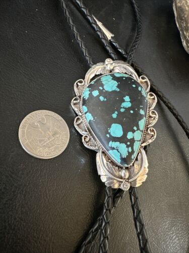 Men's Blue Spiderweb Turquoise Bolo Tie | Navajo Sterling Silver | Authentic Native American Handmade | 15008