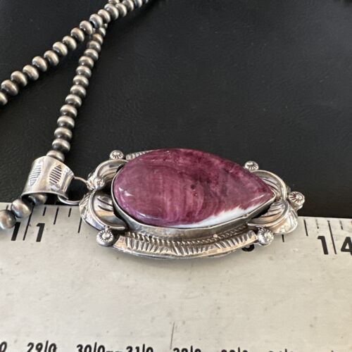 Navajo Purple Spiny Oyster Pendant Necklace | Sterling Silver | Authentic Native American Handmade | 15621