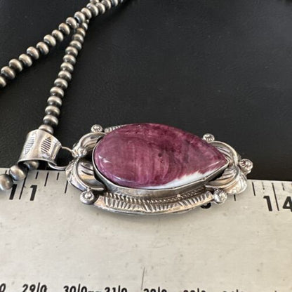 Navajo Purple Spiny Oyster Pendant Necklace | Sterling Silver | Authentic Native American Handmade | 15621