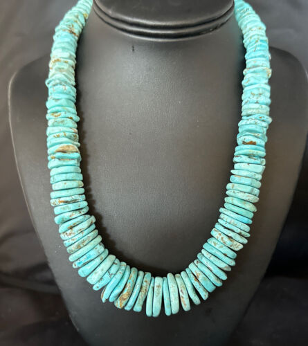 Navajo Blue Turquoise Graduated Pearls Necklace | Sterling Silver | Authentic Native American | 19" | 15497