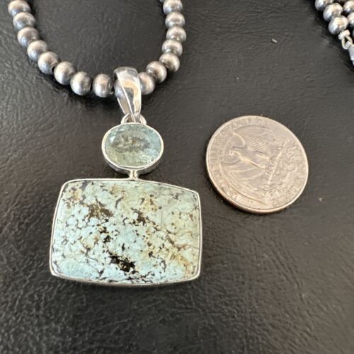 Navajo Women's Dry Creek Turquoise Topaz Pendant Necklace | Sterling Silver | 16312