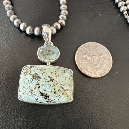 Navajo Women's Dry Creek Turquoise Topaz Pendant Necklace | Sterling Silver | 16312