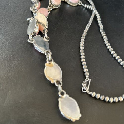 Navajo Pink Conch Lariat Necklace | Sterling Silver Pendant | 30" | Authentic Native American Handmade | 15870