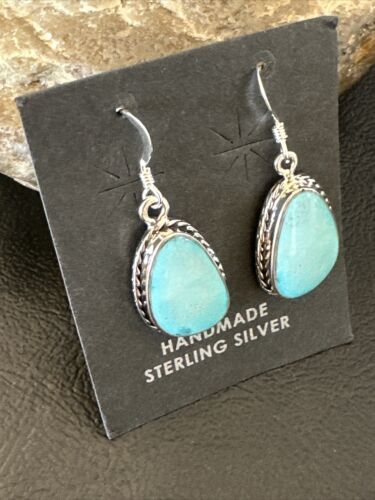 Navajo Blue Ridge Turquoise Dangle Earrings | Sterling Silver | Authentic Native American Handmade | 16512