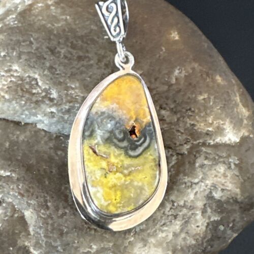 Navajo Bumblebee Jasper Pendant Necklace | Sterling Silver | Authentic Native American Handmade | 15968