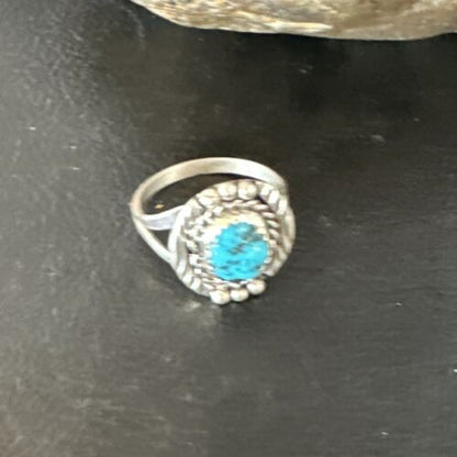 Navajo Blue Kingman Turquoise Pinkie Ring | Sterling Silver | Sz 8 | Authentic Native American Handmade | 15356