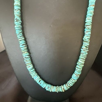 Navajo Blue Turquoise Bead Necklace | 8mm Sterling Silver | 22" | Authentic Native American Handmade | 17581