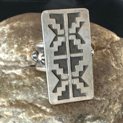 Native American Hopi Rug Design Ring | Sterling Silver | Sz 9 | 16335 - Masha USA